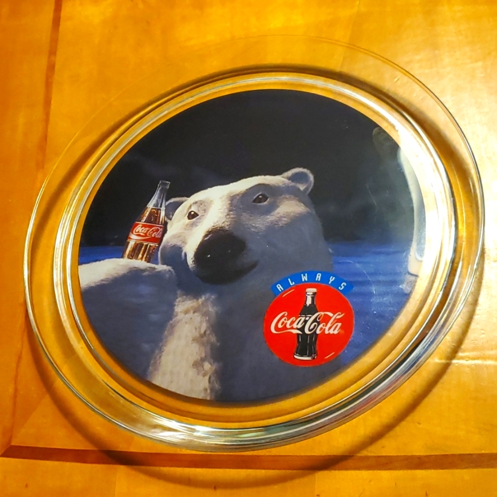 Vintage Coca Cola Polar Bear Serving Glass Tray